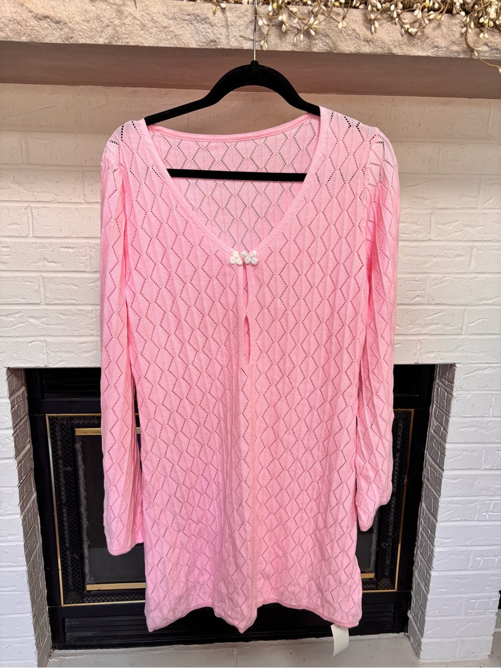 Women's Pink Knit Swim Cover Up with Pearl Button